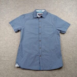Across The Pond Shirt Mens Small Blue Geometric Button Front Short Sleeve Cotton